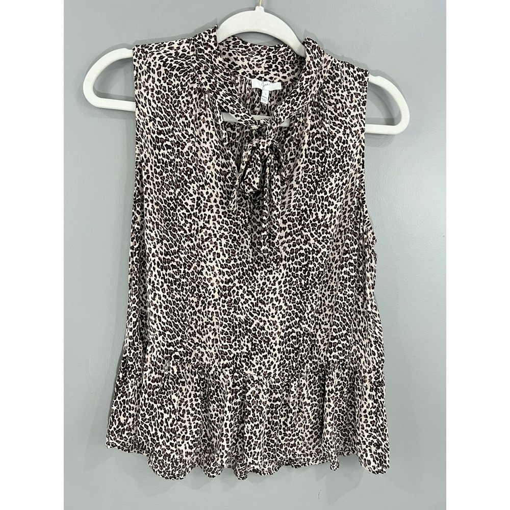 Joie Silk Sleeveless Top Women S Brown Leopard Great Tie Neck Peplum 3677-T4415